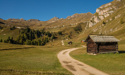 Scenic landscape of Dolomites in Italy during autumn time