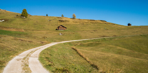 Scenic landscape of Dolomites in Italy during autumn time