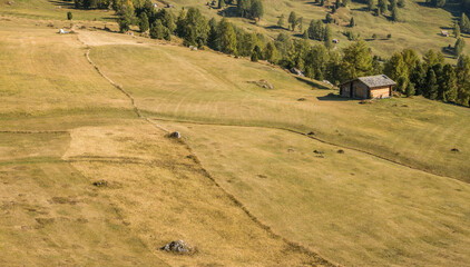 Scenic landscape of Dolomites in Italy during autumn time