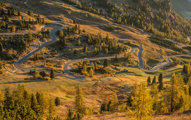 Scenic landscape of Dolomites in Italy during autumn time