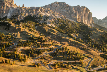 Scenic landscape of Dolomites in Italy during autumn time