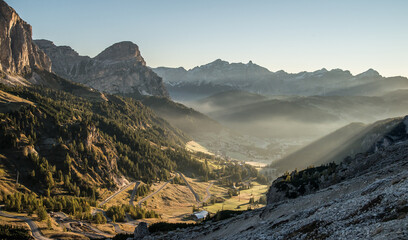 Scenic landscape of Dolomites in Italy during autumn time