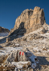 Scenic landscape of Dolomites in Italy during autumn time
