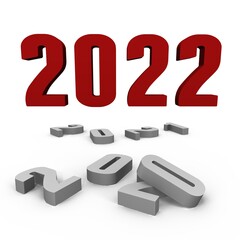 New Year 2022 over the past 2021 and 2020 ones - a 3d image
