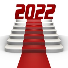 New year 2022 on a red carpet - a 3d image