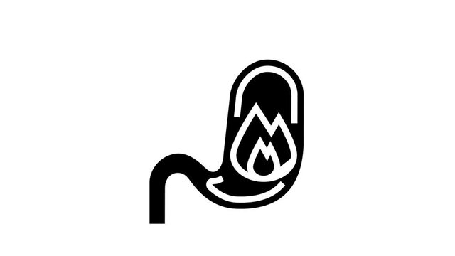 heartburn stomach animated glyph icon. heartburn stomach sign. isolated on white background