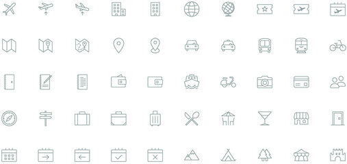 Travel Hotel Map Direction Restaurant  50 Icons Set 