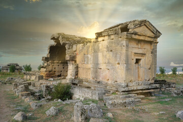 Roman gladiator tombs found in ancient city ruins of Hierapolis, Pamukkale, Denizli, Turkey