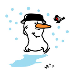 Cute Christmas Snowmen on skates. Vector set of funny snowmen on a white background. Doodle style