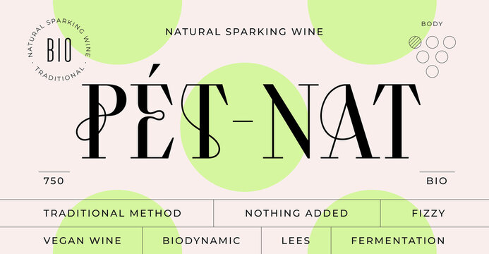 Minimal Label. Set of modern wine tag, label for brand, logo, sticker winery. Template design minimal label, tag or card with text modern font Pet-Nat Wine. Typographic wine tag. Vector Illustration