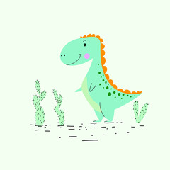 Cute green dinosaur icon character vector illustration.