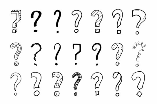 Hand drawn question marks set. Doodle sketch. Vector illustration isolated on white background.