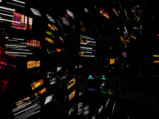 Neon lights and wire connections on the black background