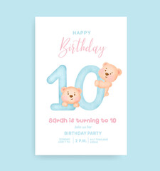 Birthday numbers with Cute teddy bear for birthday party invitation card .