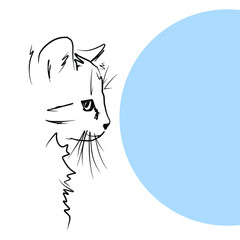 Vector illustration of sad cat. Line art.