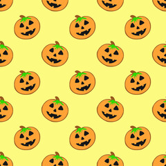 Halloween pumpkin with yellow background seamless repeat pattern