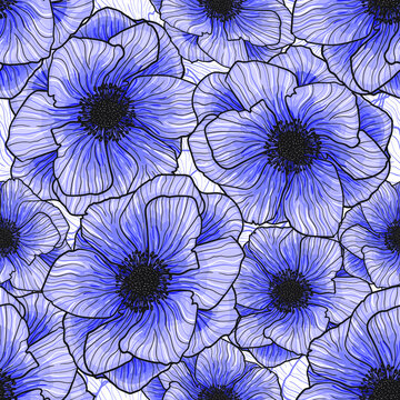 Pattern Vector Anemones Wildflower Graphic Flowers. Anemone floral botanical flowers. Wild spring leaf wildflower.