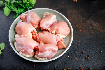 raw chicken or turkey skinless meat thigh boneless pulp poultry fresh meal snack on the table copy...