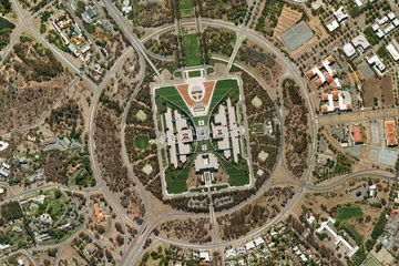 Poster City of Canberra Capital Hill Parliament House in Canberra, Capital Circle looking down aerial view from above – Bird’s eye view Capital Hill Parliament House, Australia © gokturk_06