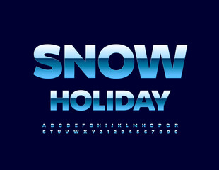 Vector bright Sign Snow Holiday. Modern Metallic Font. Creative Alphabet Letters and Numbers set