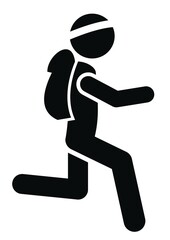 Fototapeta na wymiar Running person with bag, black silhouette, vector icon