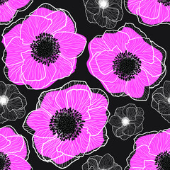 Pattern Vector Anemones Wildflower Graphic Flowers. Anemone floral botanical flowers. Wild spring leaf wildflower.