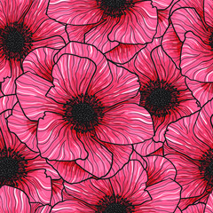 Pattern Vector Anemones Wildflower Graphic Flowers. Anemone floral botanical flowers. Wild spring leaf wildflower.