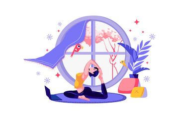 Obraz premium Girl doing yoga and meditation in the home