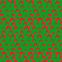Seamless green background with red christmas bow. Christmas and New Year vector background.Vector illustration.