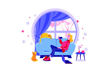 Girl heaving Coffee and relaxing on the sofa