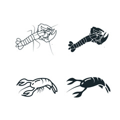 Lobster icon stock Illustration. An illustration featuring four simple seafood icons. 