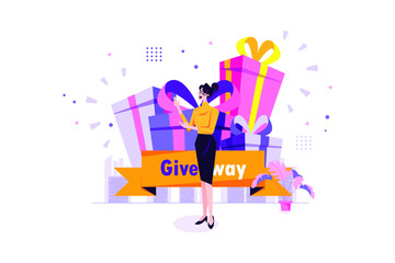 Giveaway Time Promotion Illustration concept. Flat illustration isolated on white background.