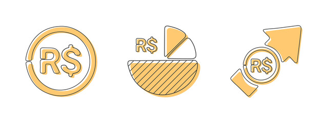 Icon of the Brazilian real. Different financial currency icons. Financial chart with currency icon. Vector illustration