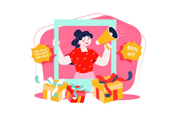 Shopping pre-sale promotion Illustration concept. Flat illustration isolated on white background.
