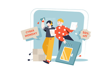Cyber Monday shopping Sale Illustration concept. Flat illustration isolated on white background.