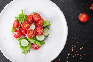 vegetables salad mix petals lettuce leaves, tomato, cucumber, onion vitamin aperitif fresh meal...
