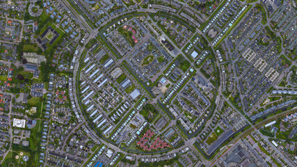 Kattenbroek, Amersfoort circular city looking down aerial view from above – Bird’s eye view...