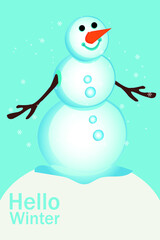 Flat vector illustration.
snowman. Winter time, background pattern on the theme of winter. Ideal background for posters, covers, flyers, banners.