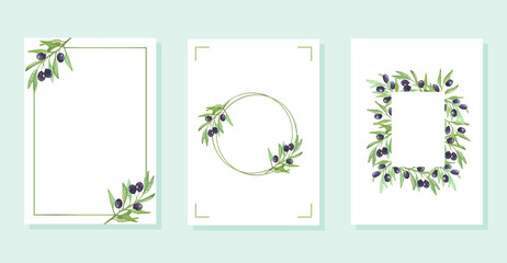 Frames with olive branches. Watercolor olive branches. Templates for photo, text, design, social media. Vector illustration.