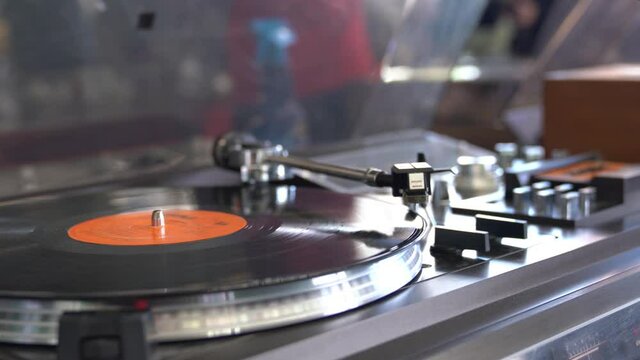 Ankara, Turkey- October 03 2021: Close up view of vinyl playing.
