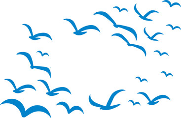 Silhouettes of groups of  birds on white. Vector