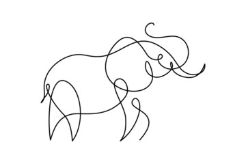 Abstract elephant in continuous line art drawing style. Trumpeting elephant minimalist black linear design isolated on white background. Vector illustration