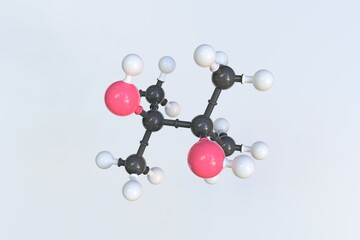 Pinacol molecule, scientific molecular model, looping 3d animation