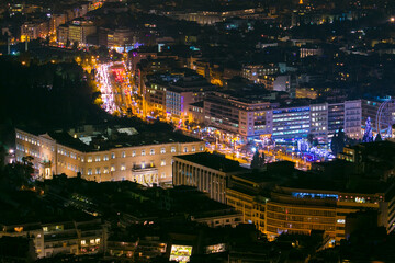 Athens, Greece - Syntagma Square at night with traffic