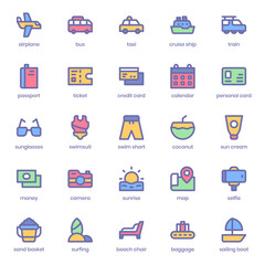 Travel icon pack for your website design, logo, app, UI. Travel icon lineal color design. Vector graphics illustration and editable stroke.