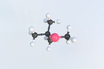 Molecule of methyl tert-butyl ether, isolated molecular model. 3D rendering