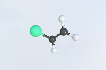 Chloroethene molecule made with balls, scientific molecular model. 3D rendering