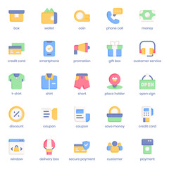 Shopping and Ecommerce icon pack for your website design, logo, app, UI. Shopping and Ecommerce icon flat design. Vector graphics illustration and editable stroke.