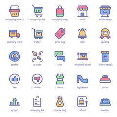 Shopping and Ecommerce icon pack for your website design, logo, app, UI. Shopping and Ecommerce icon lineal color design. Vector graphics illustration and editable stroke.