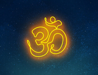 Fototapeta premium Night sky with stars and symbol of OM. Universe
